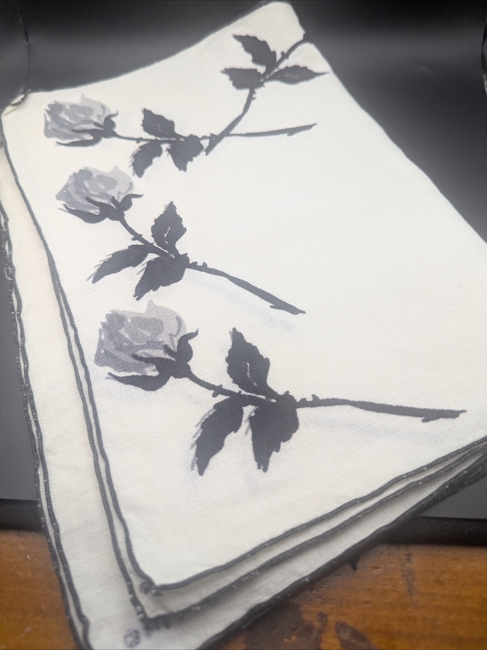 Hand Sewn Set Of 4 Black And White Rose Placemats/Napkins